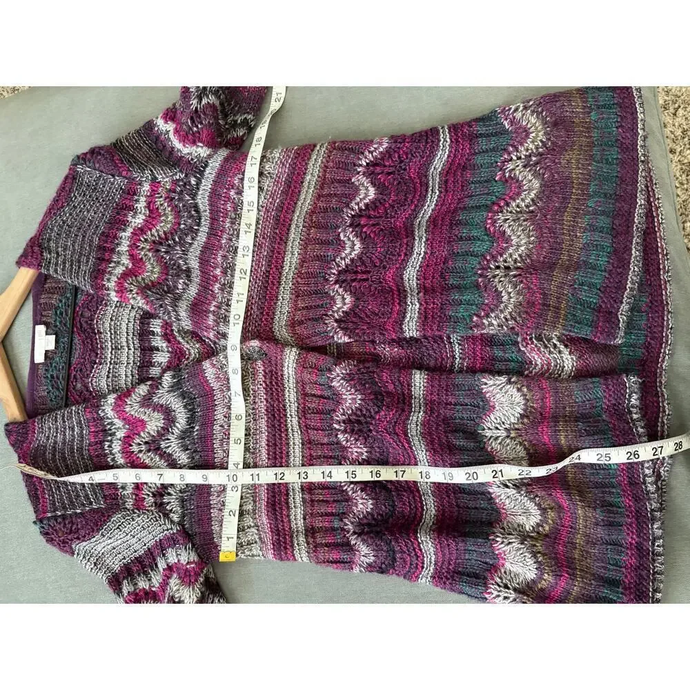 J JIll  Knit Cardigan Purple Multicolor Wool Blend XS Petite Cottagecore
